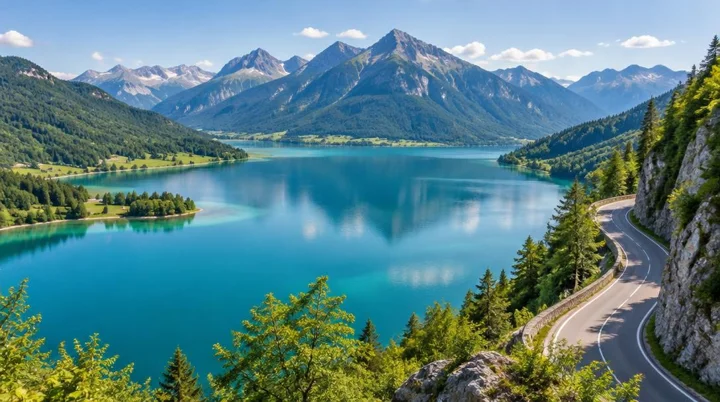 Bergsee mit Panoramastraße als Reiseziel
