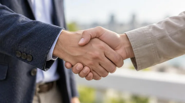 Zwei Menschen geben sich die Hand